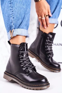 Online Boto Damskie Ocieplane Trapery Glany Matowe Czarne Thunder