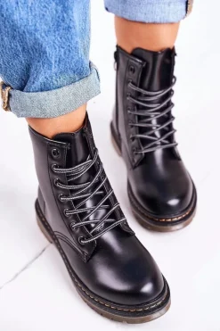 Online Boto Damskie Ocieplane Trapery Glany Matowe Czarne Thunder