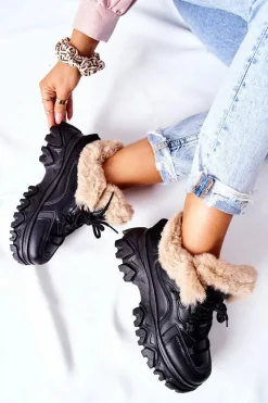 Clearance Damskie Ocieplane Trapery Czarne Limerick Damskie Botki Sznurowane|Czarne Botki