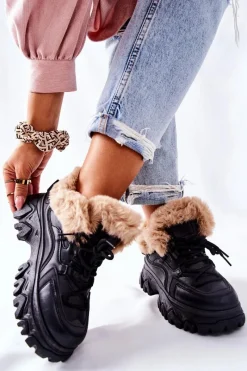 Clearance Damskie Ocieplane Trapery Czarne Limerick Damskie Botki Sznurowane|Czarne Botki