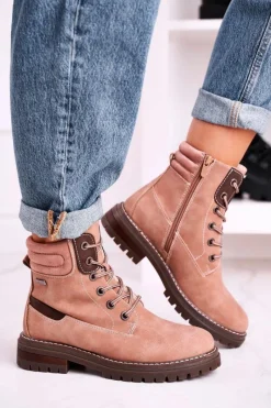 Online Damskie Ocieplane Workery Trapery Różowe Timber Damskie Botki Sznurowane|Czarne Botki