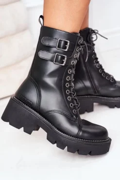 Sale Damskie Ocieplane Workery Big Star II274113 Czarne Damskie Damskie Trapery|Botki Sznurowane