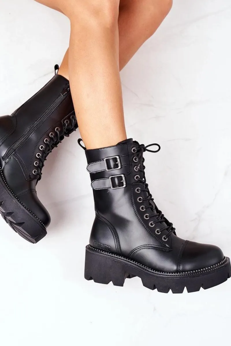 Sale Damskie Ocieplane Workery Big Star II274113 Czarne Damskie Damskie Trapery|Botki Sznurowane