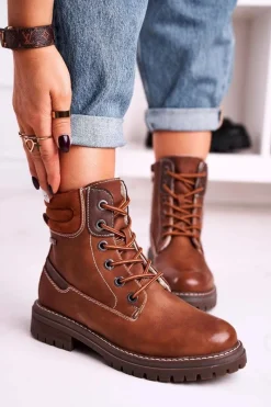 Botki Sznurowane|Czarne Botki>Boto Damskie Ocieplane Workery Trapery Brązowe Timber