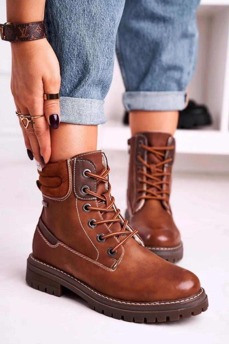 Botki Sznurowane|Czarne Botki>Boto Damskie Ocieplane Workery Trapery Brązowe Timber