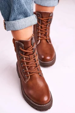 Botki Sznurowane|Czarne Botki>Boto Damskie Ocieplane Workery Trapery Brązowe Timber