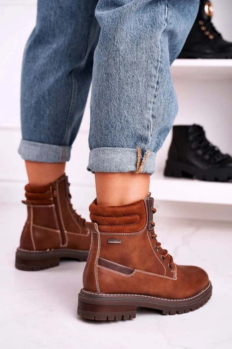 Botki Sznurowane|Czarne Botki>Boto Damskie Ocieplane Workery Trapery Brązowe Timber