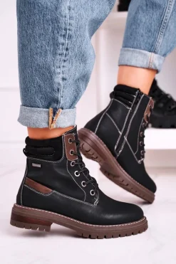 Discount Boto Damskie Ocieplane Workery Trapery Czarne Timber