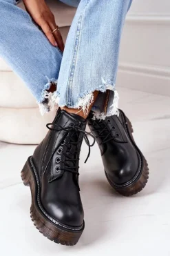 Hot Big Star Shoes Damskie Ocieplane Workery Big Star II274110 Czarne