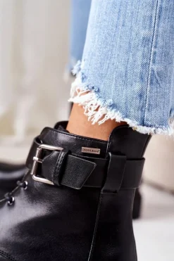 Damskie Ocieplane Workery EE2R4086C Czarne Damskie Botki Ocieplane|Botki Sznurowane