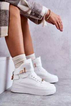 Boto Damskie Ocieplane Wysokie Buty Sportowe Białe Lexa
