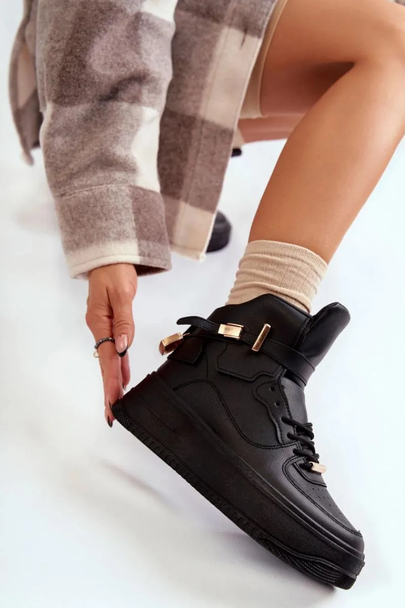 Outlet Damskie Ocieplane Wysokie Buty Sportowe Czarne Lexa Damskie Sneakersy Damskie