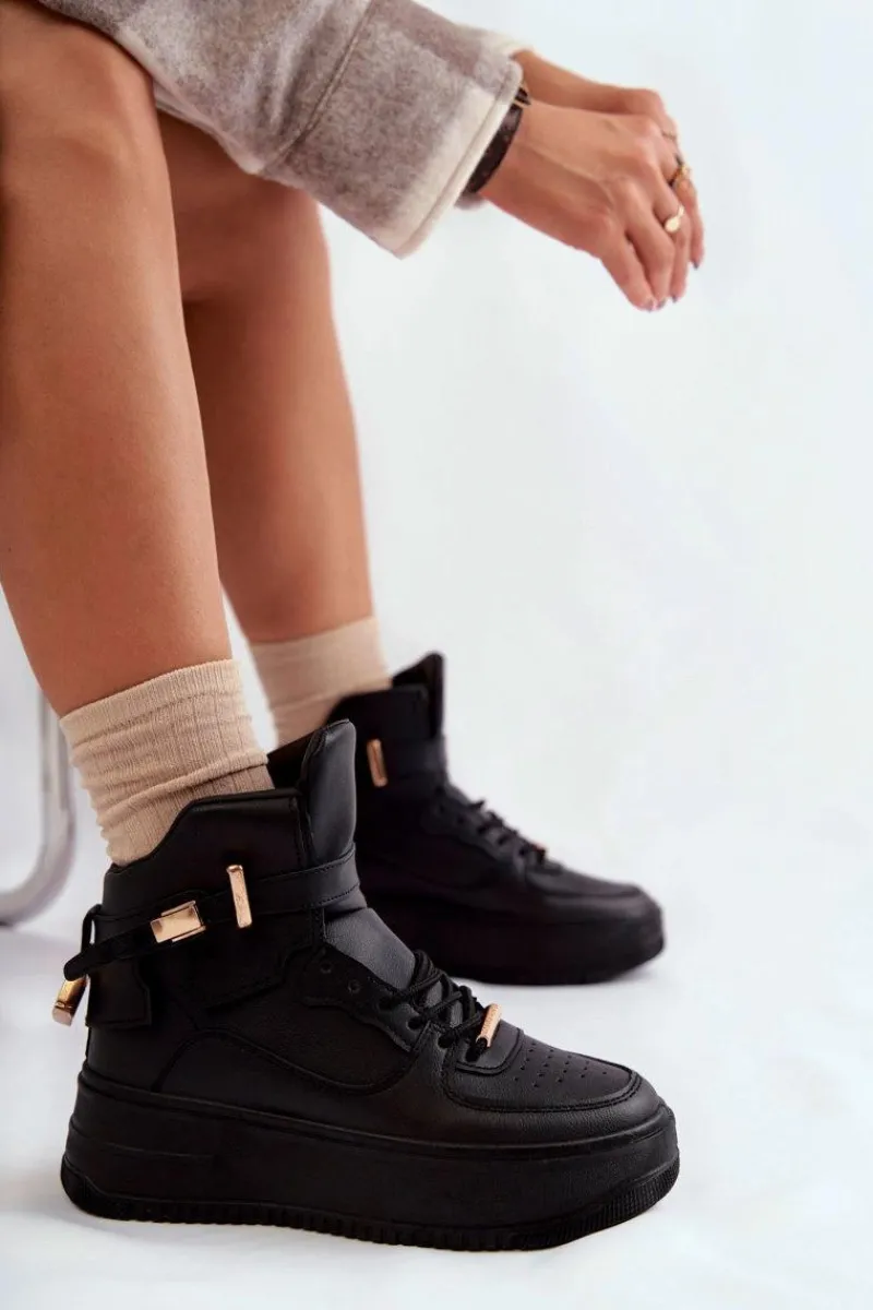 Outlet Damskie Ocieplane Wysokie Buty Sportowe Czarne Lexa Damskie Sneakersy Damskie