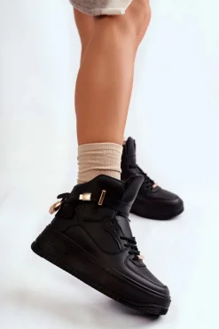 Outlet Damskie Ocieplane Wysokie Buty Sportowe Czarne Lexa Damskie Sneakersy Damskie