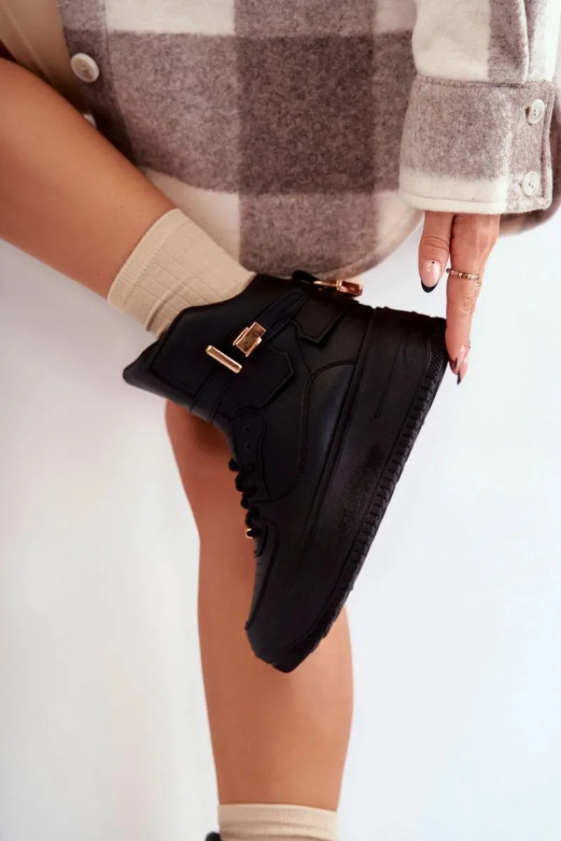 Outlet Damskie Ocieplane Wysokie Buty Sportowe Czarne Lexa Damskie Sneakersy Damskie