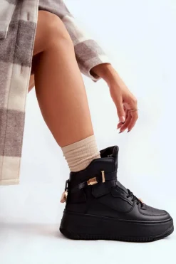 Outlet Damskie Ocieplane Wysokie Buty Sportowe Czarne Lexa Damskie Sneakersy Damskie