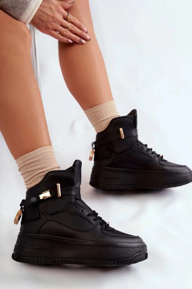 Outlet Damskie Ocieplane Wysokie Buty Sportowe Czarne Lexa Damskie Sneakersy Damskie