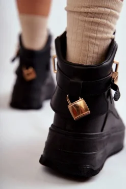 Outlet Damskie Ocieplane Wysokie Buty Sportowe Czarne Lexa Damskie Sneakersy Damskie