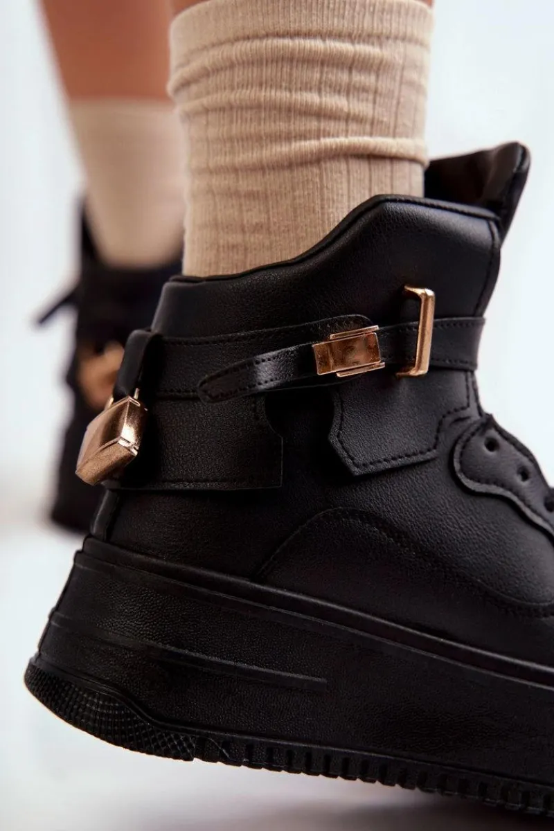 Outlet Damskie Ocieplane Wysokie Buty Sportowe Czarne Lexa Damskie Sneakersy Damskie