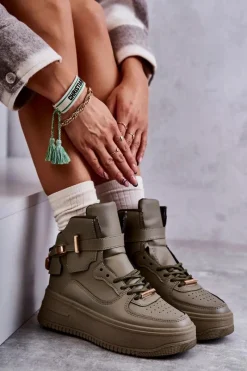 Outlet Damskie Ocieplane Wysokie Buty Sportowe Zielone Lexa Damskie Sneakersy Damskie