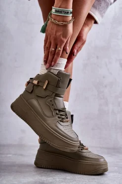 Outlet Damskie Ocieplane Wysokie Buty Sportowe Zielone Lexa Damskie Sneakersy Damskie