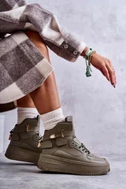 Outlet Damskie Ocieplane Wysokie Buty Sportowe Zielone Lexa Damskie Sneakersy Damskie