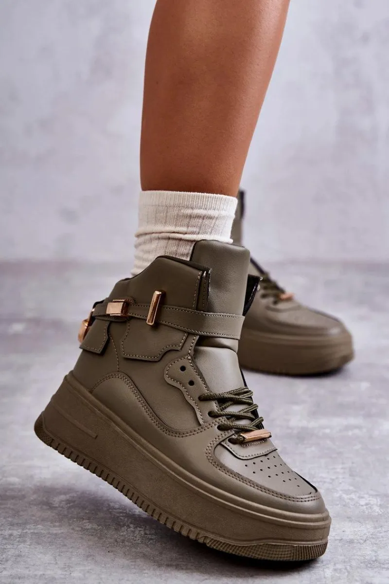 Outlet Damskie Ocieplane Wysokie Buty Sportowe Zielone Lexa Damskie Sneakersy Damskie