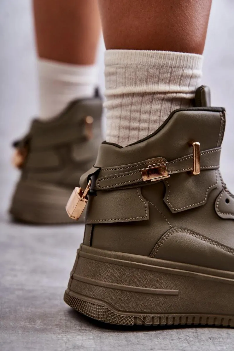 Outlet Damskie Ocieplane Wysokie Buty Sportowe Zielone Lexa Damskie Sneakersy Damskie