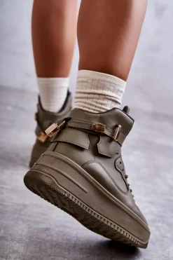 Outlet Damskie Ocieplane Wysokie Buty Sportowe Zielone Lexa Damskie Sneakersy Damskie