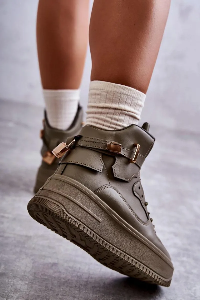 Outlet Damskie Ocieplane Wysokie Buty Sportowe Zielone Lexa Damskie Sneakersy Damskie