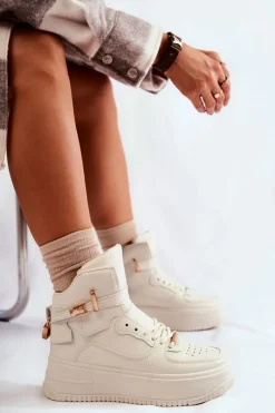 Boto Damskie Ocieplane Wysokie Buty Sportowe Beżowe Lexa