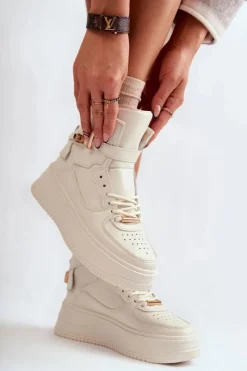 Boto Damskie Ocieplane Wysokie Buty Sportowe Beżowe Lexa