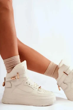 Boto Damskie Ocieplane Wysokie Buty Sportowe Beżowe Lexa