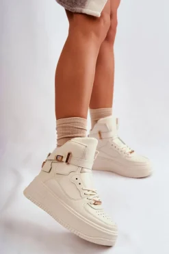 Boto Damskie Ocieplane Wysokie Buty Sportowe Beżowe Lexa