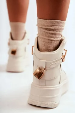 Boto Damskie Ocieplane Wysokie Buty Sportowe Beżowe Lexa