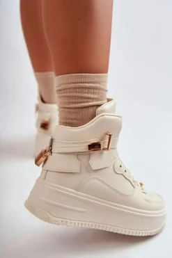 Boto Damskie Ocieplane Wysokie Buty Sportowe Beżowe Lexa