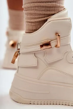 Boto Damskie Ocieplane Wysokie Buty Sportowe Beżowe Lexa