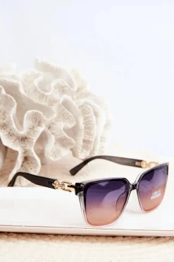 Outlet Damskie Okulary Przeciwsłoneczne Z Ozdobnymi Detalami UV400 Niebiesko-Różowe Okulary