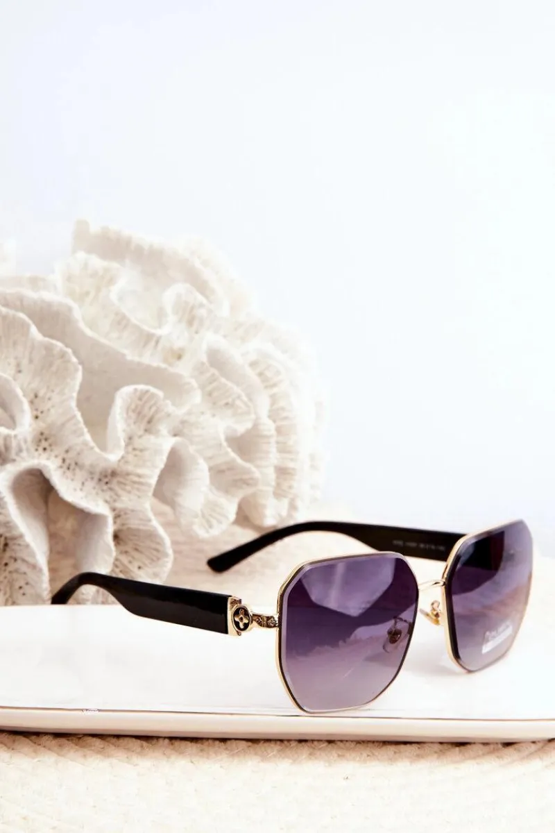 Okulary>PRIUS Damskie Okulary Przeciwsłoneczne UV400 Czarno-Złote