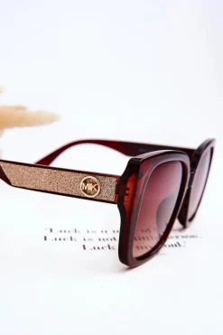 Outlet Boto Damskie Okulary Przeciwsłoneczne Z Brokatem M2354 Brązowe