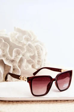 Okulary>Boto Damskie Okulary Przeciwsłoneczne Z Ozdobnymi Detalami UV400 Ciemnobrązowe