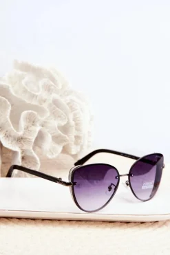 Okulary>PRIUS Damskie Okulary Przeciwsłoneczne Z Brokatowymi Wstawkami UV400 Czarne