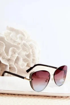 New PRIUS Damskie Okulary Przeciwsłoneczne Z Brokatowymi Wstawkami UV400 Czarno-Złote