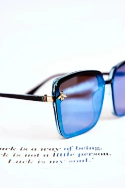 Outlet Damskie Okulary Przeciwsłoneczne Z Ozdobą SX0007 Czarno-Niebieskie Okulary