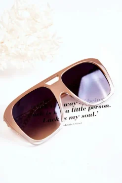 New Damskie Okulary Przeciwsłoneczne Aviatory Ombre V120013 Beżowe Okulary