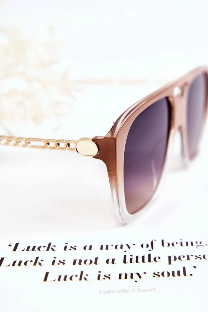 New Damskie Okulary Przeciwsłoneczne Aviatory Ombre V120013 Beżowe Okulary