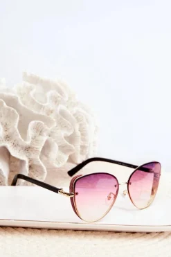 Okulary>PRIUS Damskie Okulary Przeciwsłoneczne Z Brokatowymi Wstawkami UV400 Różowo-Złote