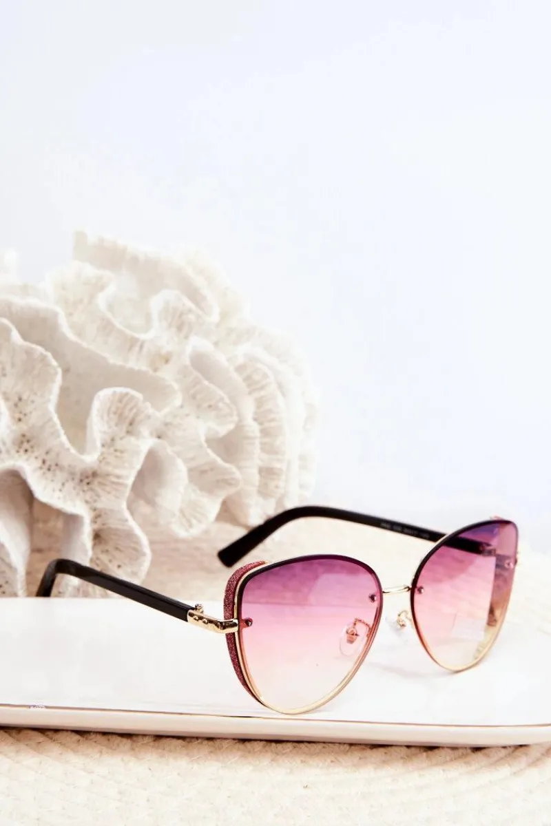 Okulary>PRIUS Damskie Okulary Przeciwsłoneczne Z Brokatowymi Wstawkami UV400 Różowo-Złote