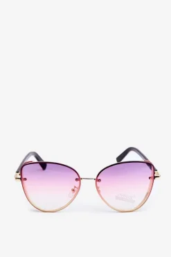 Okulary>PRIUS Damskie Okulary Przeciwsłoneczne Z Brokatowymi Wstawkami UV400 Różowo-Złote