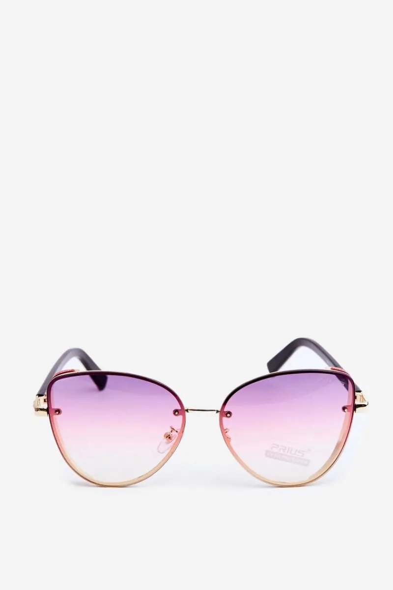 Okulary>PRIUS Damskie Okulary Przeciwsłoneczne Z Brokatowymi Wstawkami UV400 Różowo-Złote